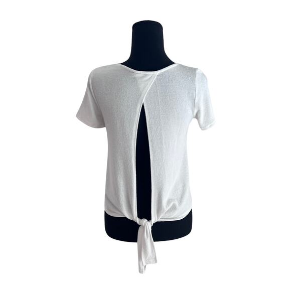 ALYA NWOT White Crew Neck Open Back Short Sleeve with Tie Detail Blouse Top - xs - Picture 3 of 8
